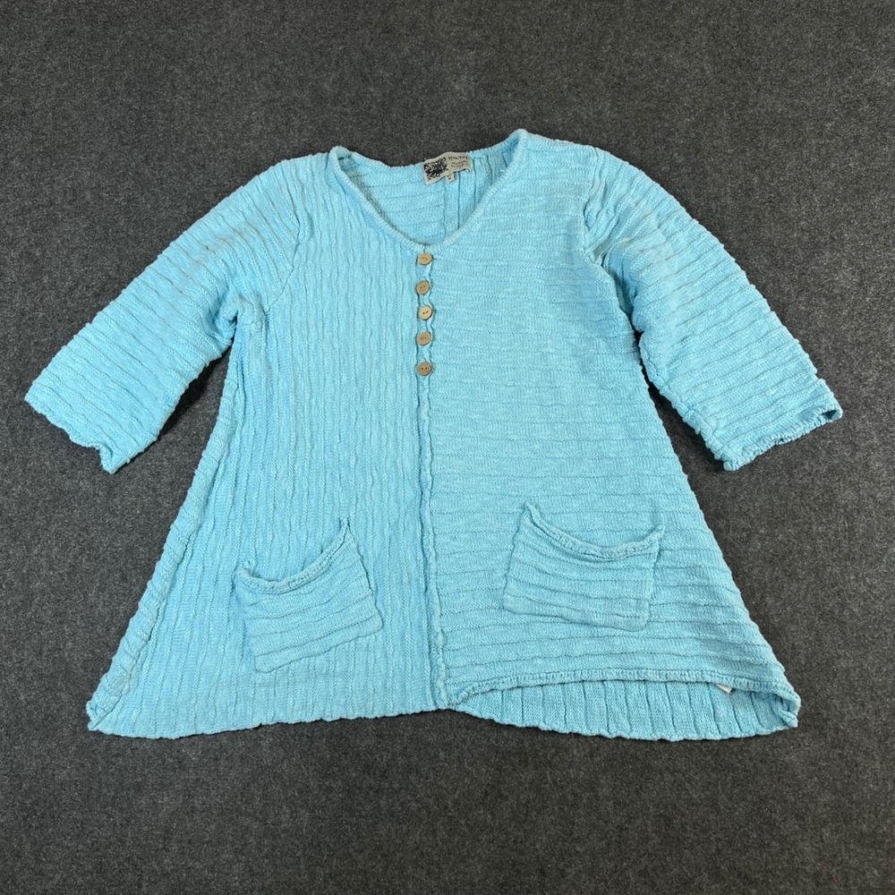 Habitat Clothes to Live In Sky Blue Textured Knit Button Tunic Top 81214 Medium